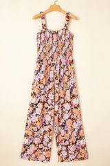Black Floral Print Smocked High Waist Square Neck Jumpsuit Jumpsuits & Rompers JT's Designer Fashion