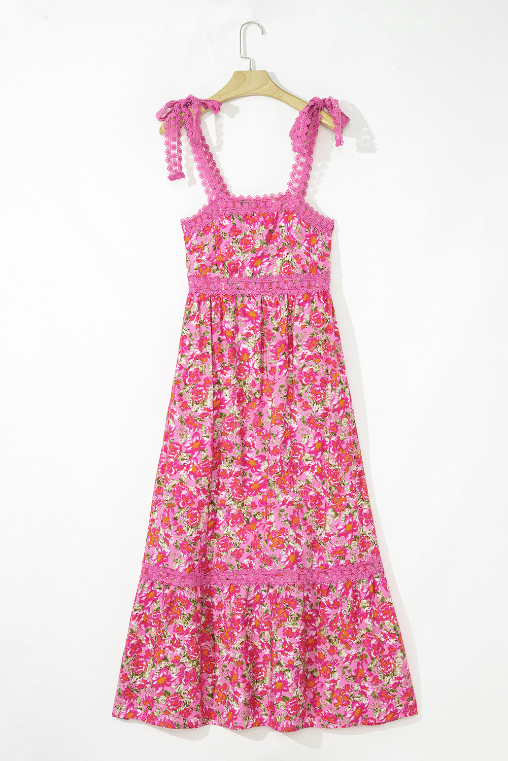 Rose Floral Lace Tied Strap Empire Waist Maxi Dress Floral Dresses JT's Designer Fashion