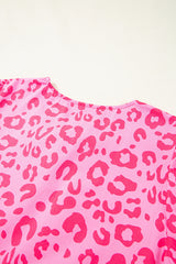 Rose Leopard Puff Sleeve Tie Front High Waist Mini Dress Mini Dresses JT's Designer Fashion