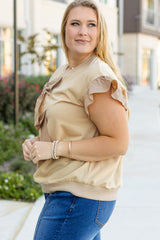 Parchment Ruffled Short Sleeve Bowknot Applique Crew Neck Plus Size Top Plus Size Blouses & Shirts JT's Designer Fashion