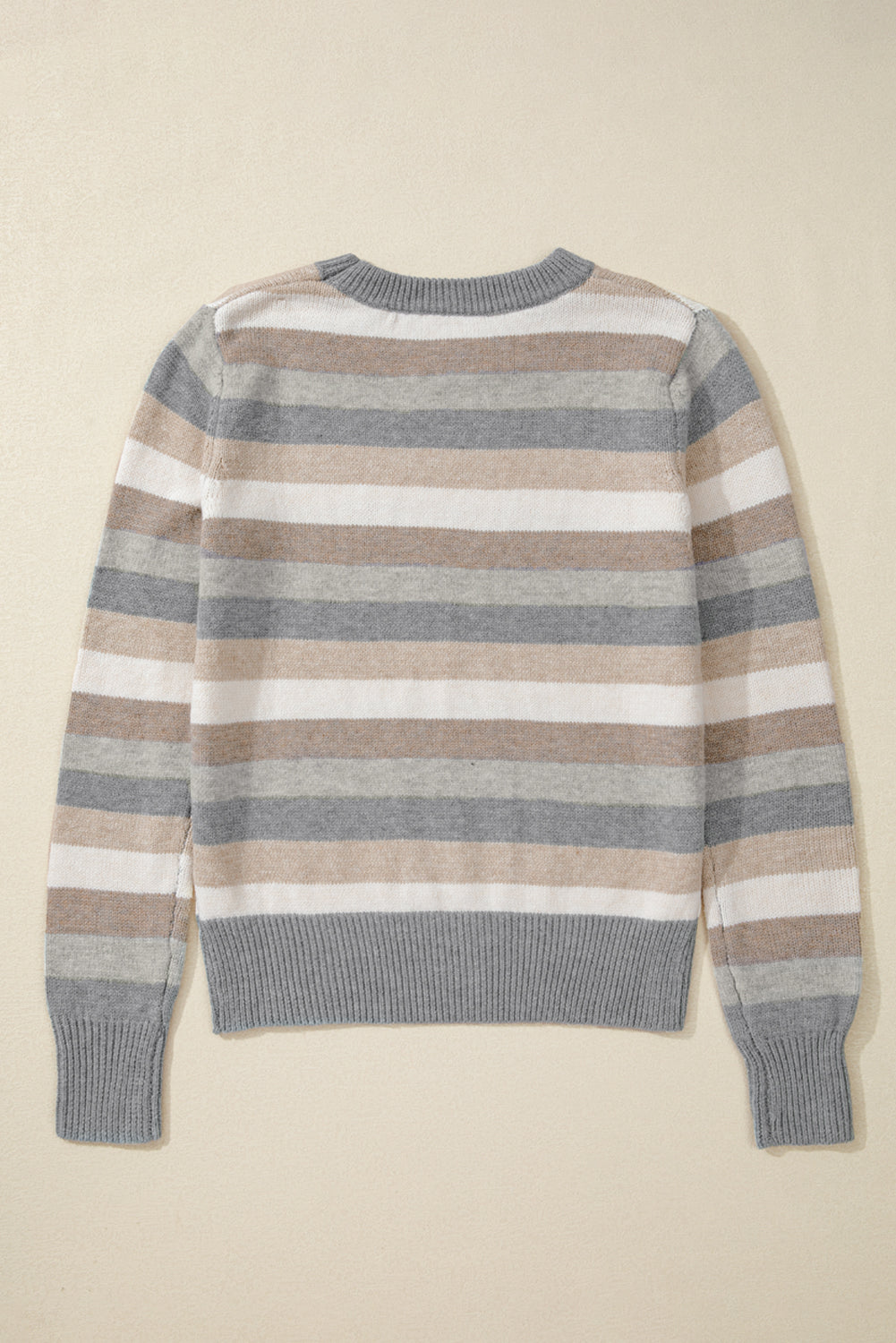 Gray Stripe Color Block Ribbed Edge Round Neck Sweater Sweaters JT's Designer Fashion
