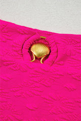 Rose Red Gold Shell Decor Wire-free Knotted 2pcs Bikini Swimsuit High Waisted Swimsuit JT's Designer Fashion