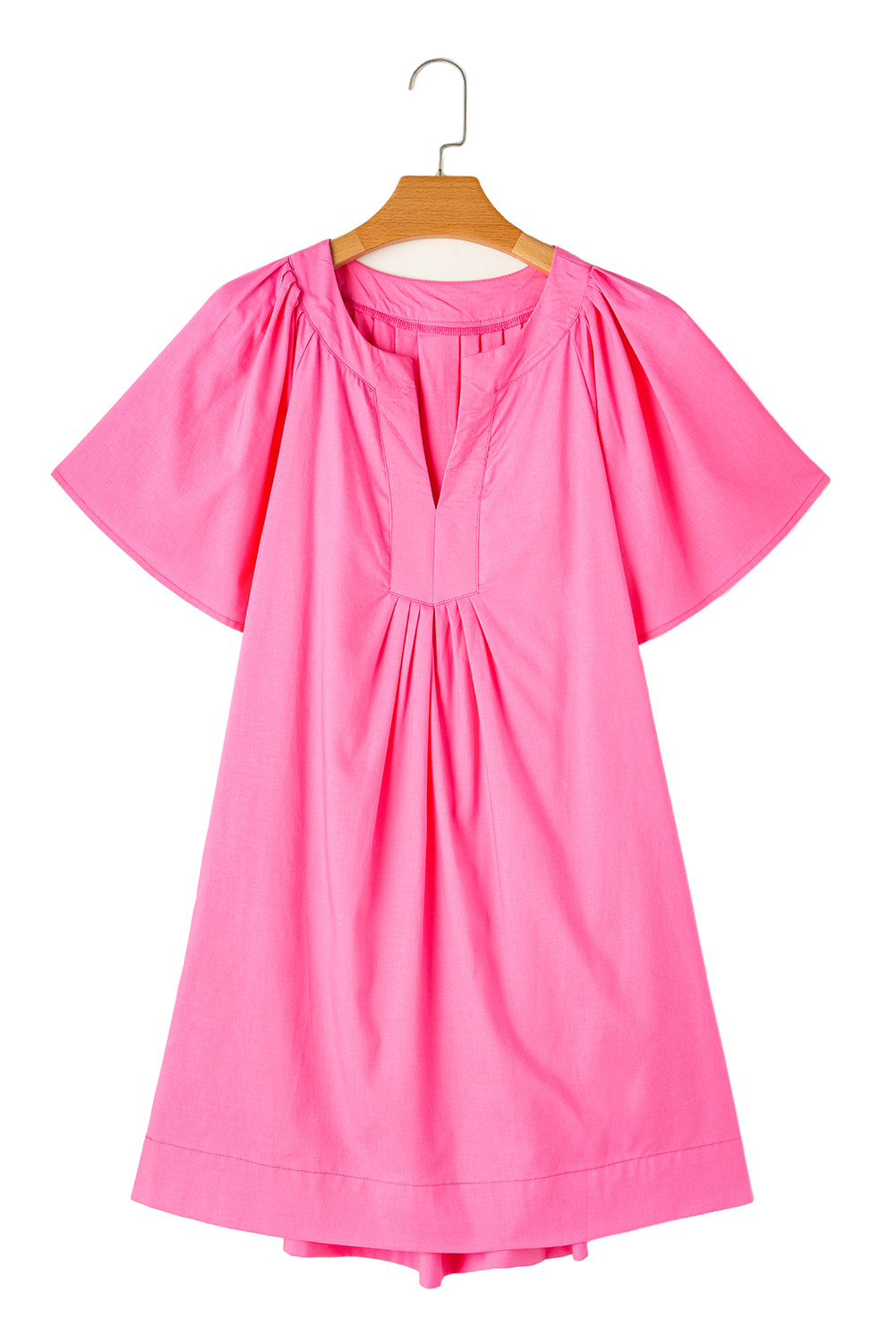 Bonbon Split V Neck Short Flutter Sleeve Pleated Shift Dress Mini Dresses JT's Designer Fashion