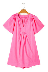 Bonbon Split V Neck Short Flutter Sleeve Pleated Shift Dress Mini Dresses JT's Designer Fashion