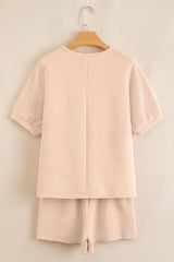 Apricot Textured V Neck T Shirt and Shorts Set Short Sets JT's Designer Fashion