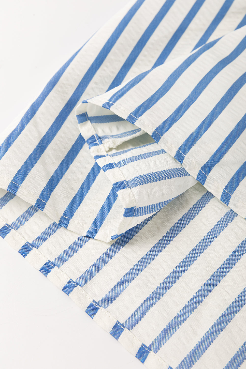 Sky Blue Stripe Knotted Bracelet Sleeve Notched Neck Shift Mini Dress Mini Dresses JT's Designer Fashion