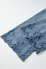 Dusk Blue Embroidered Cropped Wide Leg High Waist Jeans Jeans JT's Designer Fashion