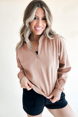 Smoke Gray Zipped Neck Pullover Drop Shoulder Sweatshirt Sweatshirts & Hoodies JT's Designer Fashion