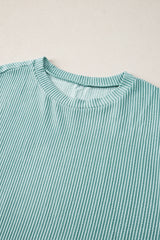 Iceland Blue Ribbed Textured Knit Loose Fit Tee and Shorts Set Short Sets JT's Designer Fashion