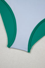 Sea Green Contrast Trim Colorblock Patchwork High Waisted Bikini High Waisted Swimsuit JT's Designer Fashion