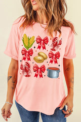Pink Summer Food Bow Crawfish Printed T Shirt Graphic Tees JT's Designer Fashion