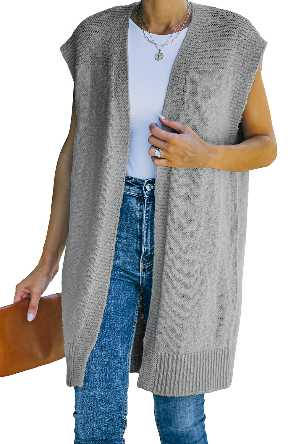 Gray Basic Vest Cardigan Sweater Sweaters & Cardigans JT's Designer Fashion