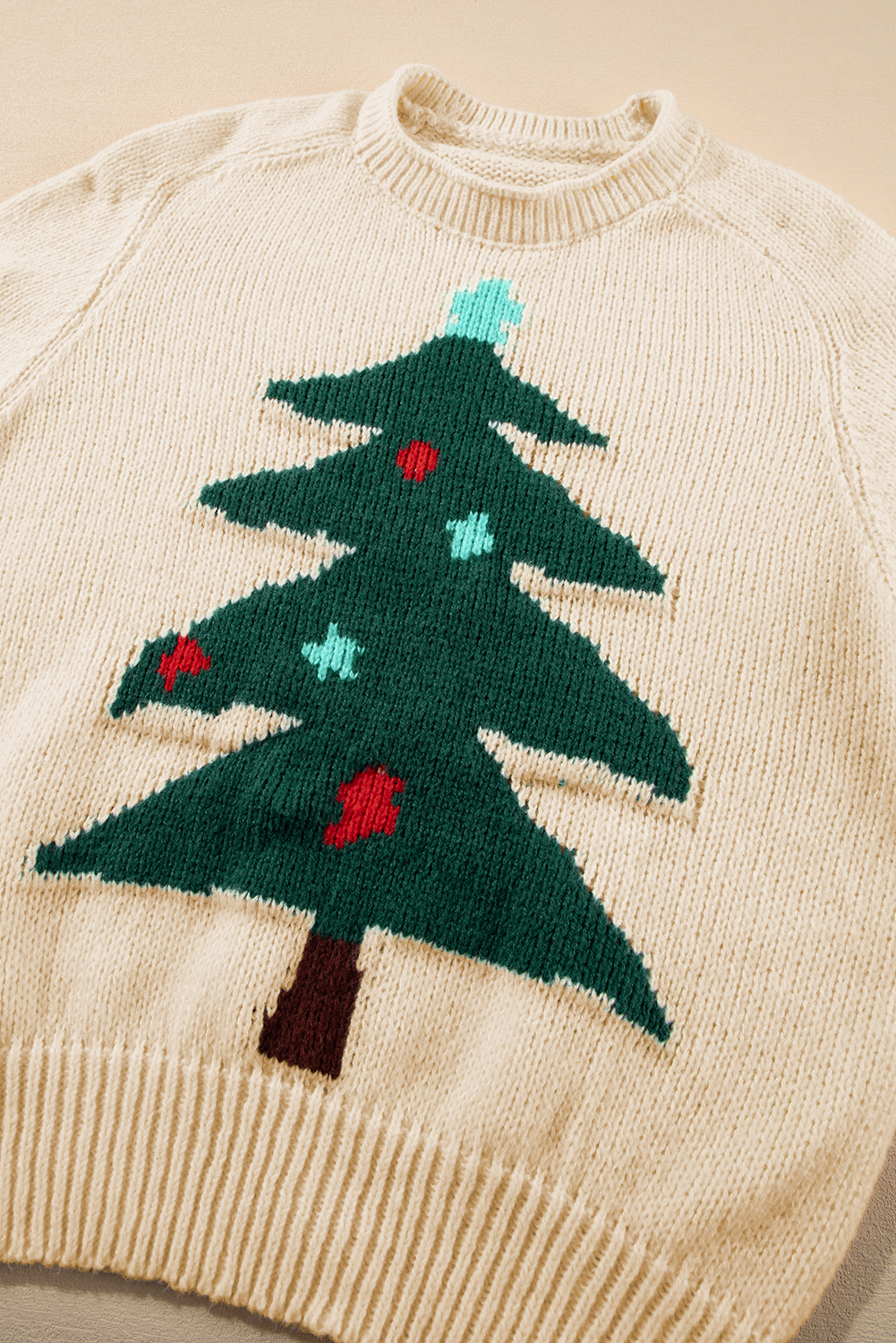 Beige Christmas Tree Pullover Graphic Sweater Sweaters JT's Designer Fashion