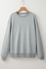 Light Grey Solid Loose Crew Neck Fleece Sweatshirt Sweatshirts & Hoodies JT's Designer Fashion