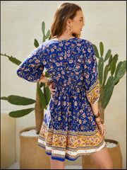 Printed V-Neck Mini Dress Mini Dresses JT's Designer Fashion