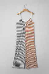 Yellow Stripe Two Tone Contrast Spaghetti Strap Backless Overall Jumpsuits & Rompers JT's Designer Fashion