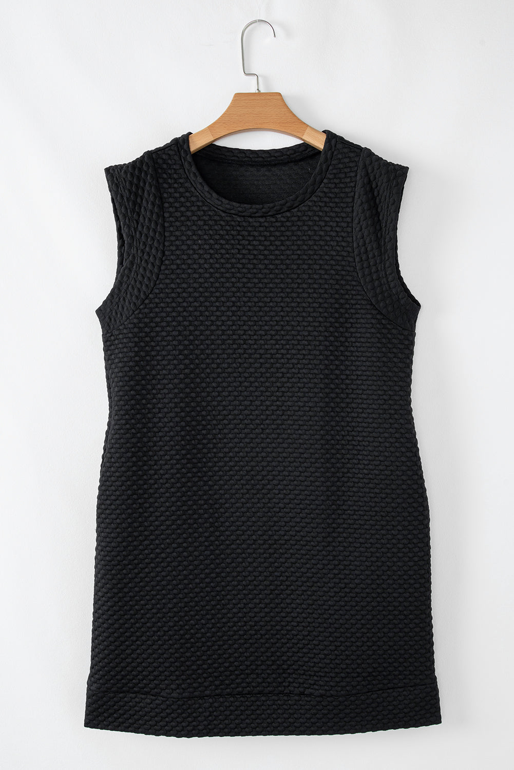 Black Textured Cap Sleeve T-shirt Shift Mini Dress Mini Dresses JT's Designer Fashion