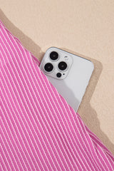 Bright Pink Corded Knit Crew Neck Puff Sleeve Shift Mini Dress T Shirt Dresses JT's Designer Fashion