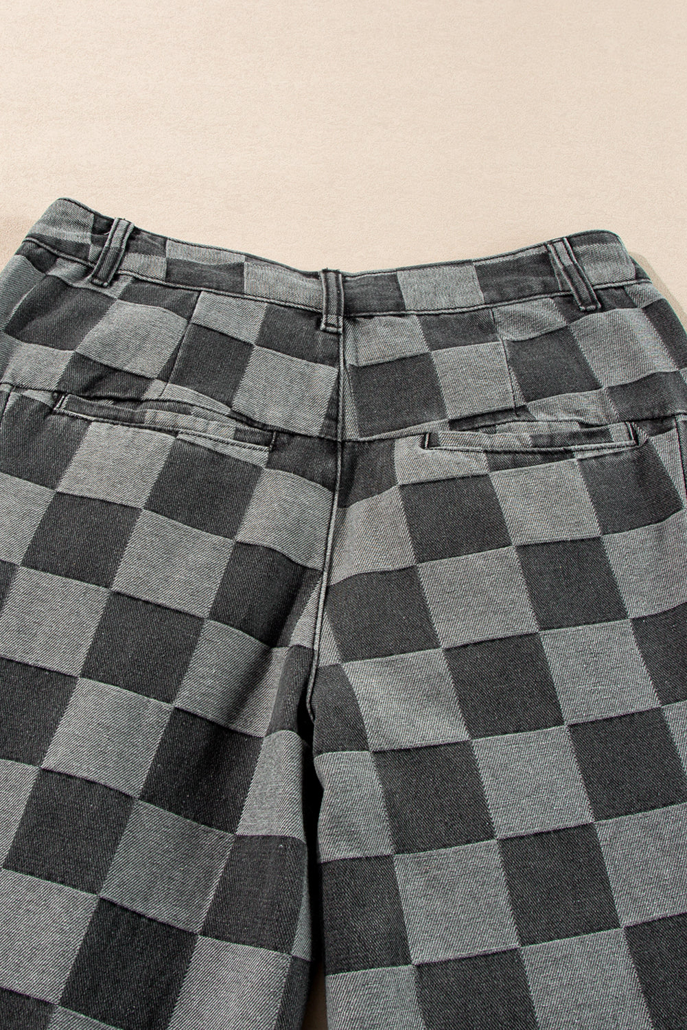 Dark Grey Checkered Denim Wide Leg Jeans Jeans JT's Designer Fashion