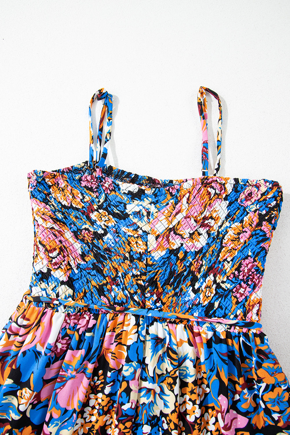 Pink Floral Smocked Bust Spaghetti Straps Wide Leg Jumpsuit Jumpsuits & Rompers JT's Designer Fashion