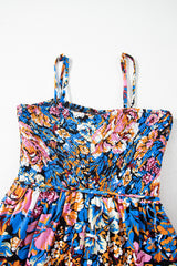 Pink Floral Smocked Bust Spaghetti Straps Wide Leg Jumpsuit Jumpsuits & Rompers JT's Designer Fashion