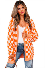 Orange Checkered Open Front Drop Shoulder Cardigan Cardigans JT's Designer Fashion