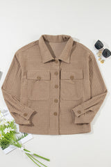 Dark Khaki Textured Chest Pocket Button-up Shacket Jackets JT's Designer Fashion