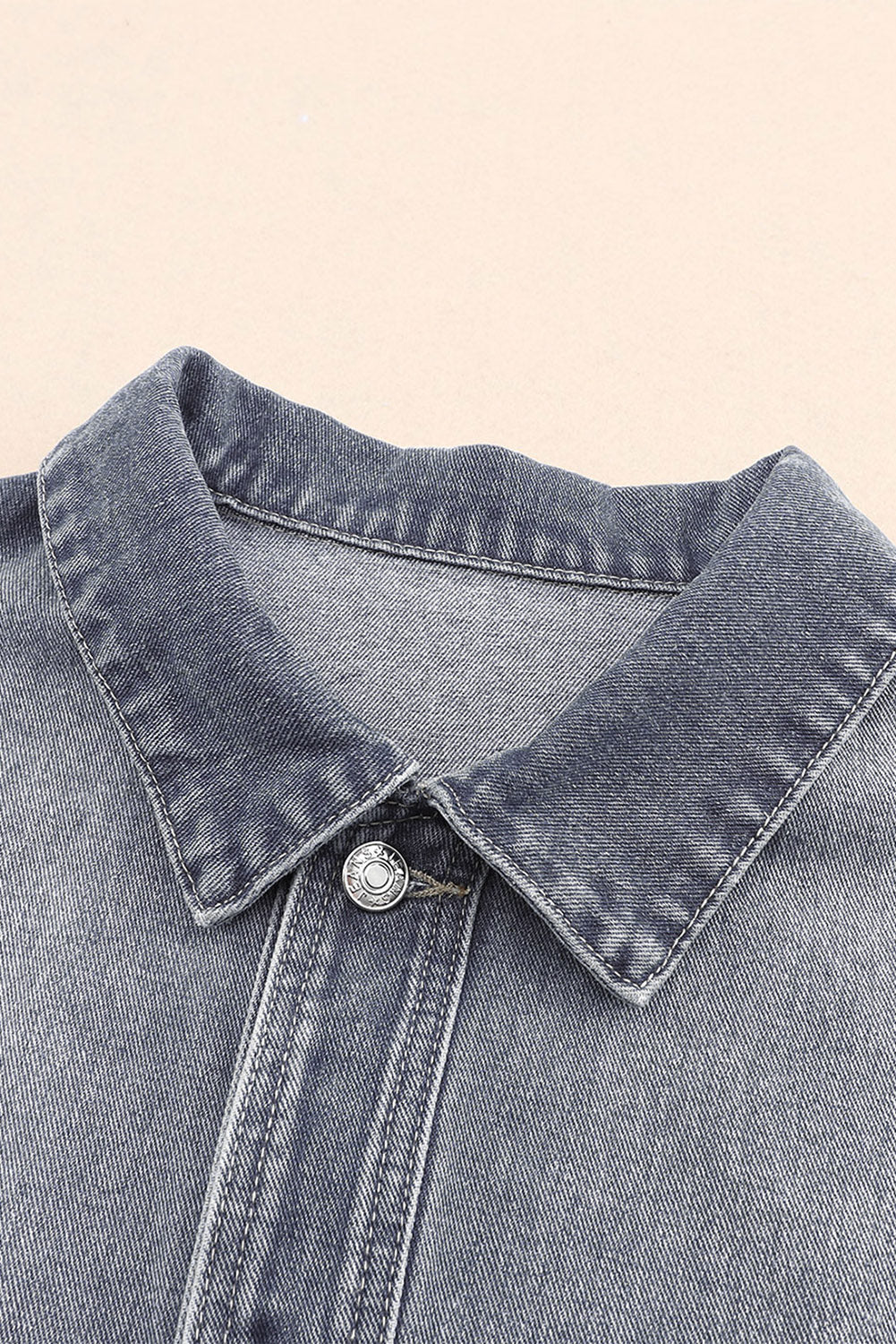 Gray Chest Pockets Drop Shoulder Loose Denim Jacket Denim Jackets JT's Designer Fashion