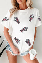 White Sequined Lobster Crewneck Tee Graphic Tees JT's Designer Fashion