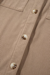 Pale Khaki Hooded Drawstring Pockets Corduroy Shacket Jackets JT's Designer Fashion
