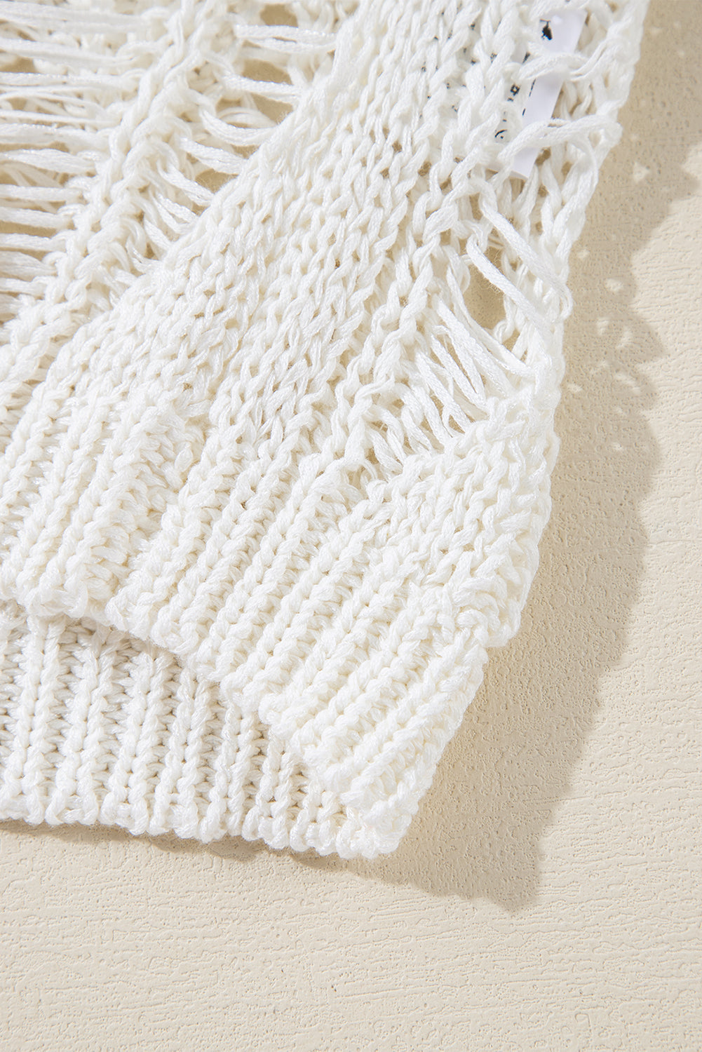 White Cut Out Crochet Crew Neck Loose Fit Sweater Sweaters JT's Designer Fashion
