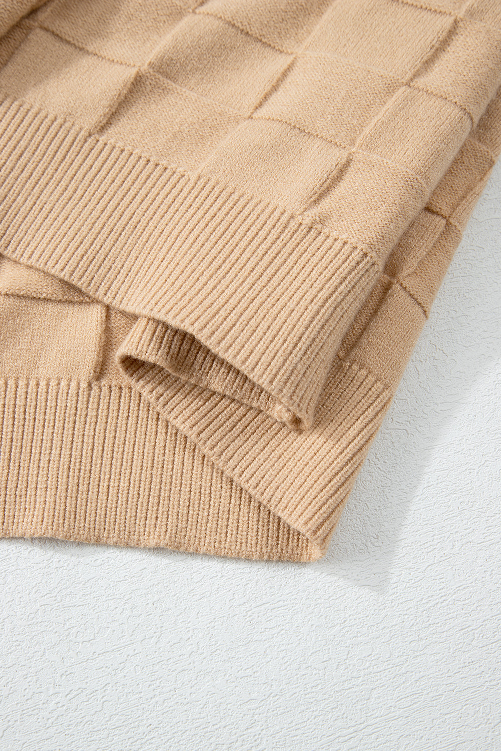 Light French Beige Solid Checkered Textured Knit Plus Size Sweater Plus Size Sweaters & Cardigans JT's Designer Fashion