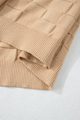 Light French Beige Solid Checkered Textured Knit Plus Size Sweater Plus Size Sweaters & Cardigans JT's Designer Fashion