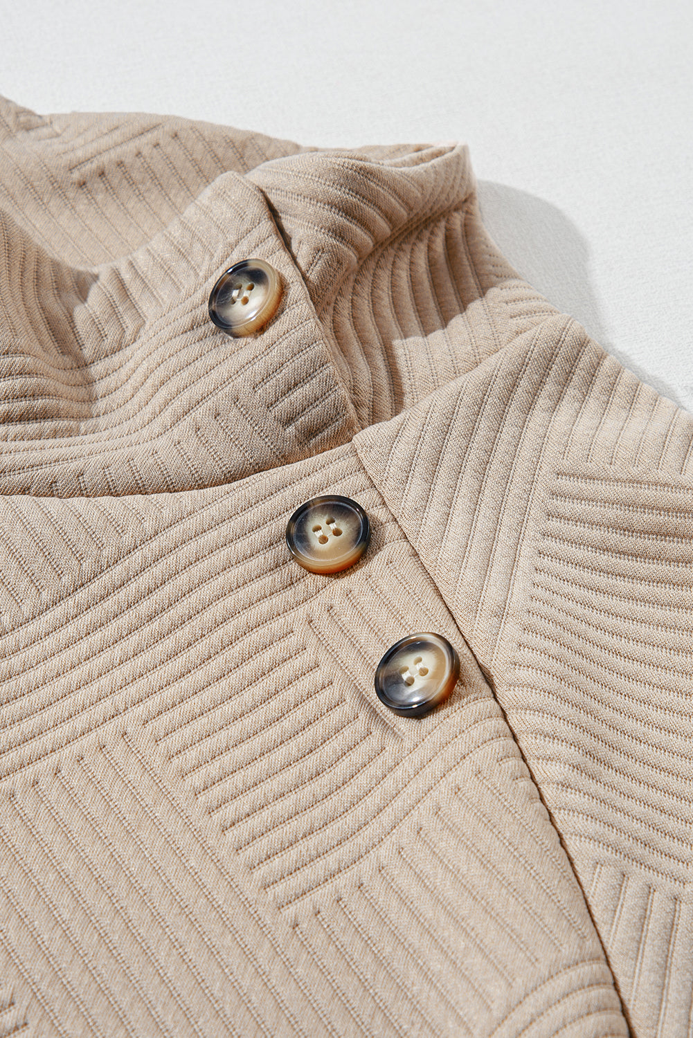 Apricot Asymmetric Buttons Detail High Neck Textured Sweatshirt Sweatshirts & Hoodies JT's Designer Fashion