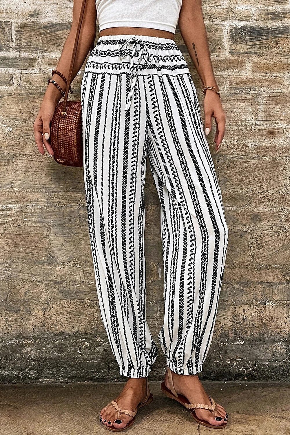 Black Stripe Boho Striped Print Casual Pants Pants & Culotte JT's Designer Fashion