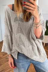 Seagrass Hollow Out Knit 7/8 Sleeve Casual Sweater Seagrass 100%Acrylic Sweaters JT's Designer Fashion