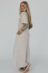 Jet Stream Half Placket Chest Pockets Short Sleeve Wide Leg Jumpsuit Bottoms JT's Designer Fashion