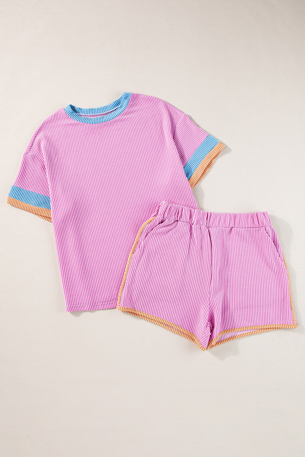 Phalaenopsis Contrast Trim Corded Texture Short 2pcs Set Short Sets JT's Designer Fashion