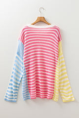 Multicolour Striped Exposed Seam Colorblock Patchwork Plus Size Sweater Plus Size Sweaters & Cardigans JT's Designer Fashion