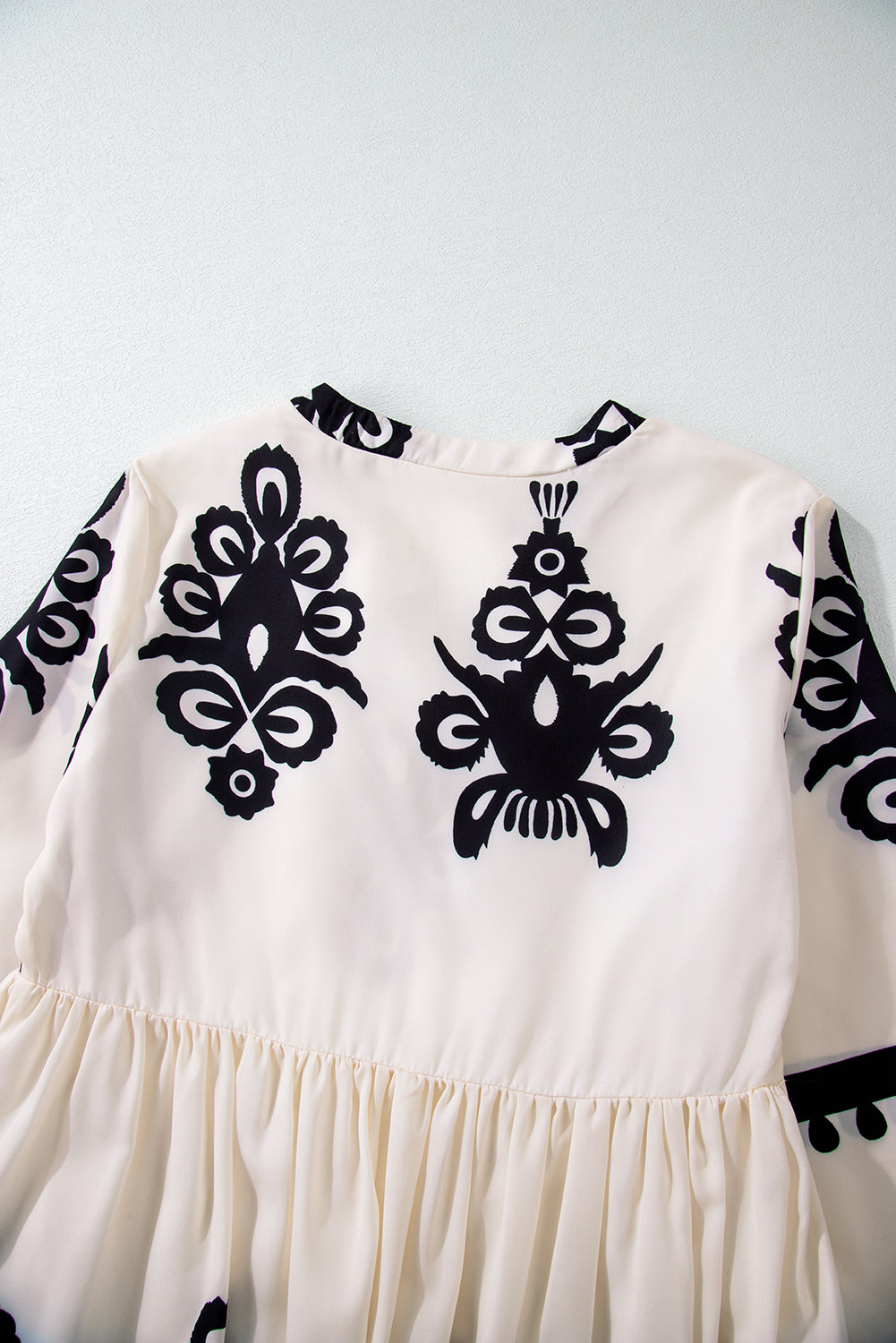 Beige Western Pattern Print Tasseled Notch V Neck Mini Dress Mini Dresses JT's Designer Fashion