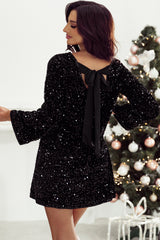 Black Sequin Long Sleeve Knot Cutout Back Mini Dress Mini Dresses JT's Designer Fashion