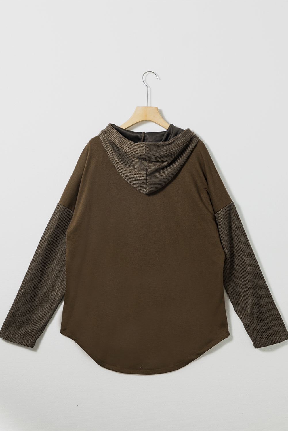 Dark Brown Button Up Contrast Knitted Sleeves Hooded Jacket Jackets JT's Designer Fashion