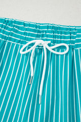 Sky Blue Stripe V Neck Tee and Casual Short Set Short Sets JT's Designer Fashion