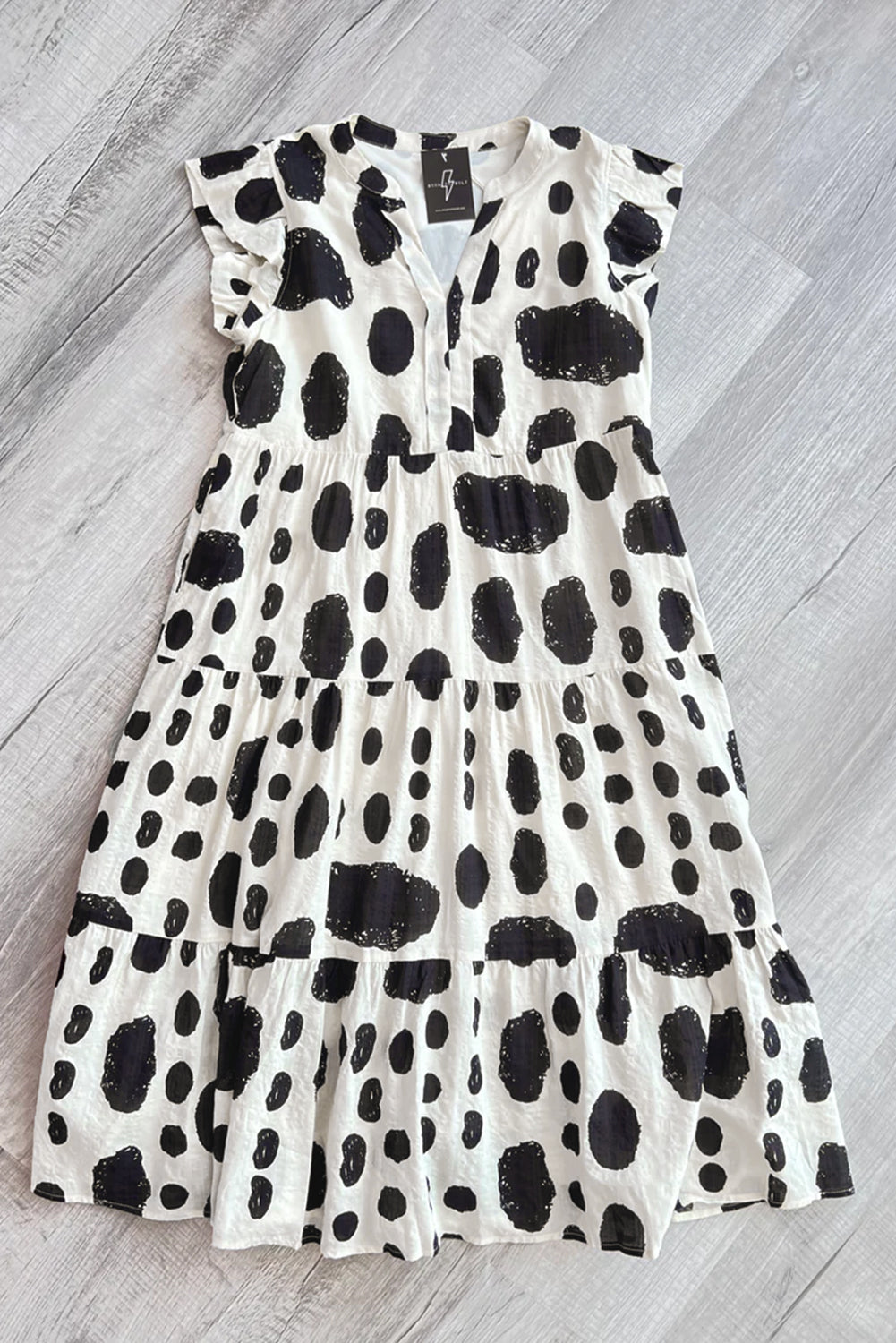 White Polka Dot Print Ruffled Sleeve Pocketed Plus Size Midi Dress Plus Size Midi Dresses JT's Designer Fashion