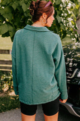 Evergreen Exposed Seam Collared Pocketed Loose Sweatshirt Sweatshirts & Hoodies JT's Designer Fashion
