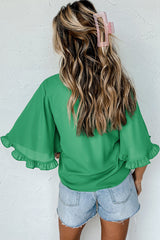 Green Frilly Round Neck Wide Half Sleeve Blouse Blouses & Shirts JT's Designer Fashion