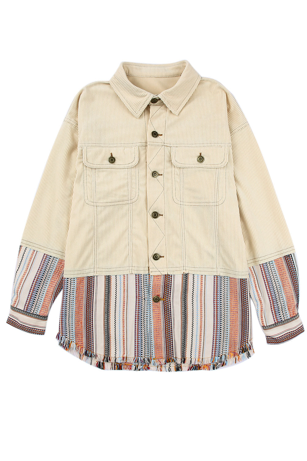 Button Up Pockets Striped Color Block Corduroy Jacket Jackets JT's Designer Fashion