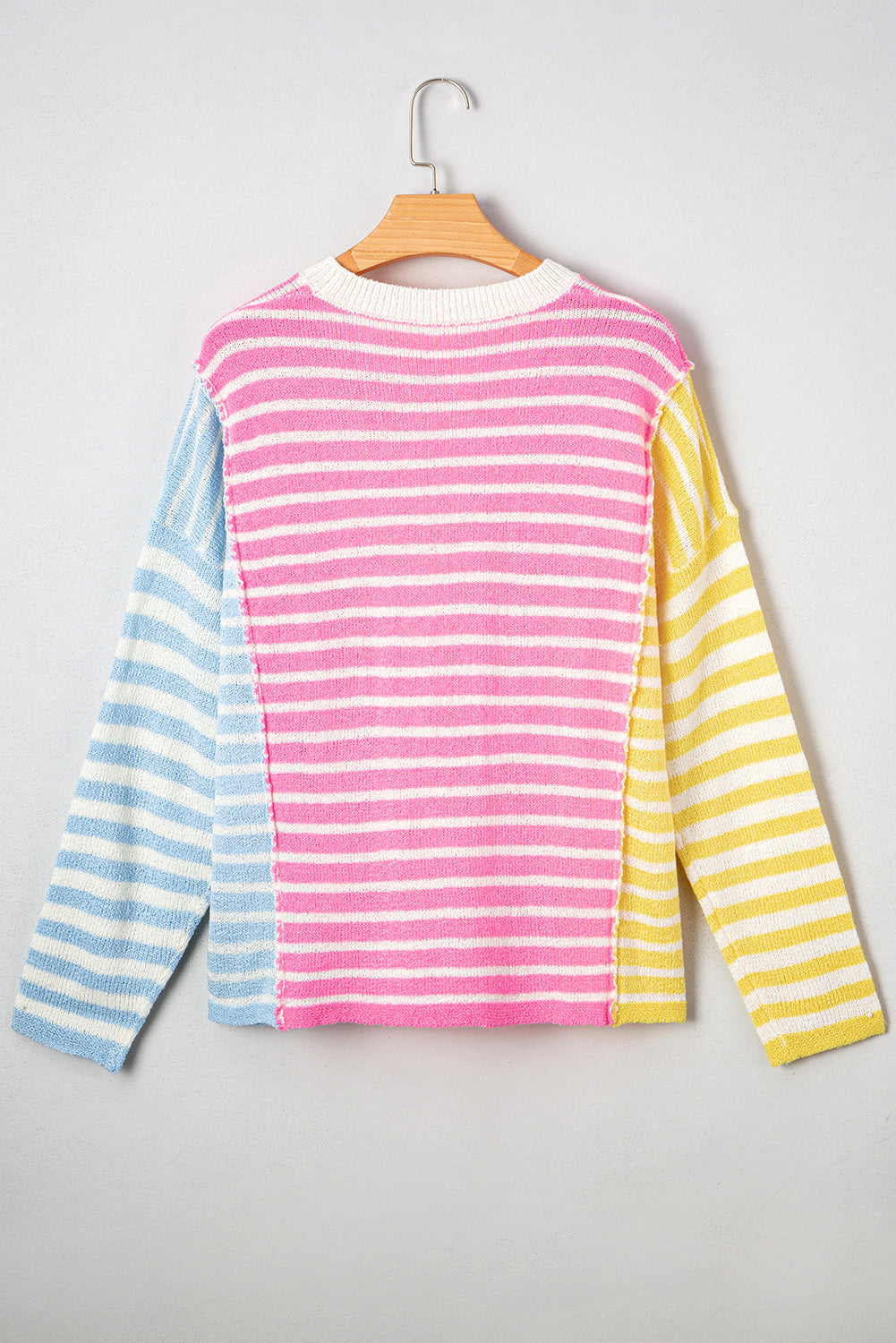 Multicolour Color Block Striped Patchwork Dolman Sleeve Slit Sweater Sweaters JT's Designer Fashion