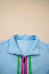 Beau Blue Striped Detail Flutter Sleeve Zipped Collar Short Set Short Sets JT's Designer Fashion