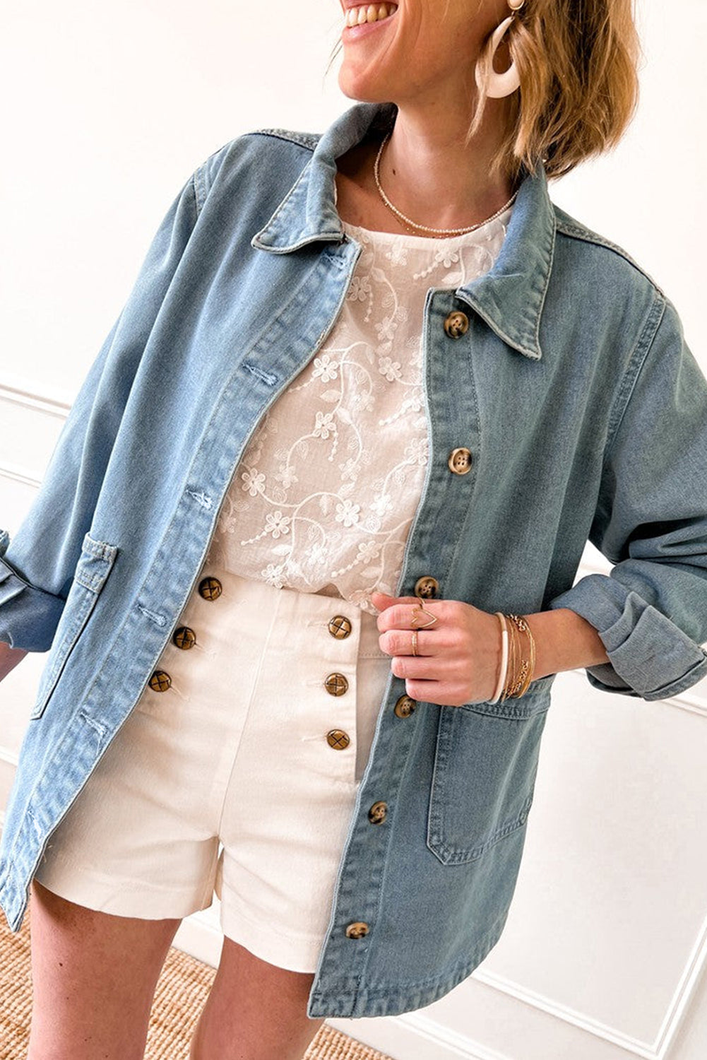 Dusk Blue Slit Buttons Pocketed Denim Jacket Denim Jackets JT's Designer Fashion